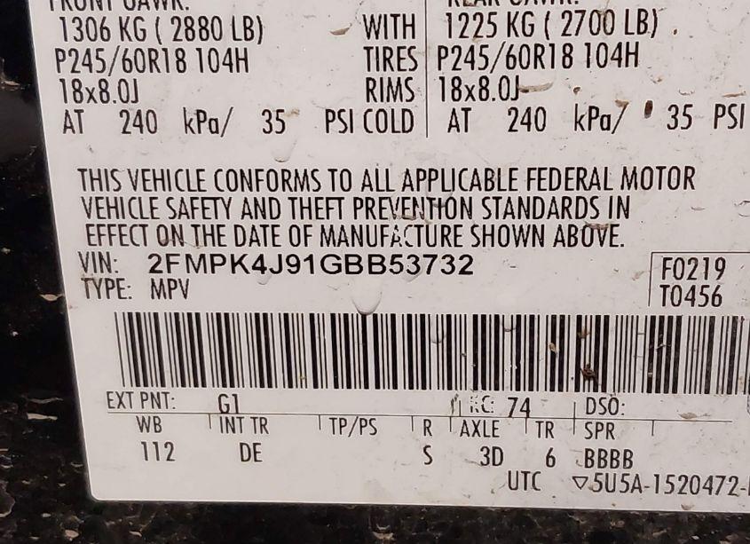 Photo 9 of 2016 Ford Edge SEL (VIN 2FMPK4J91GBB53732)