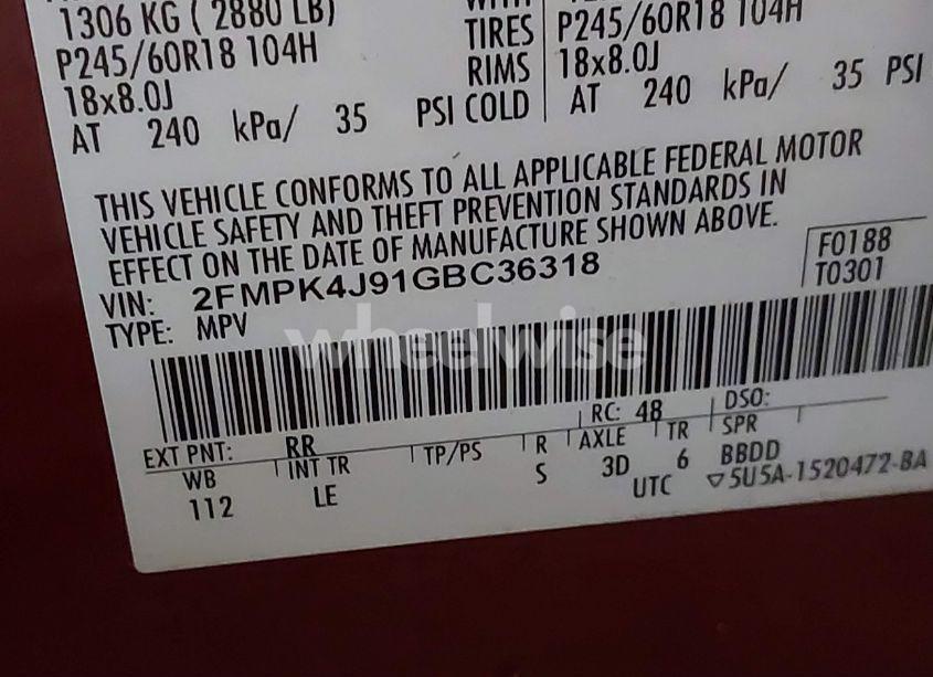 Photo 9 of 2016 Ford Edge SEL (VIN 2FMPK4J91GBC36318)