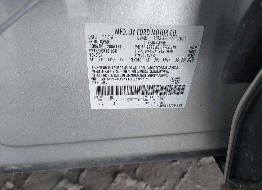 Photo 9 of 2017 Ford Edge SEL (VIN 2FMPK4J91HBB18917)