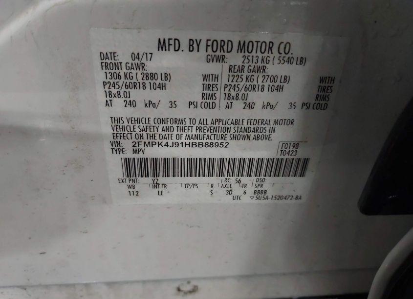 Photo 9 of 2017 Ford Edge SEL (VIN 2FMPK4J91HBB88952)