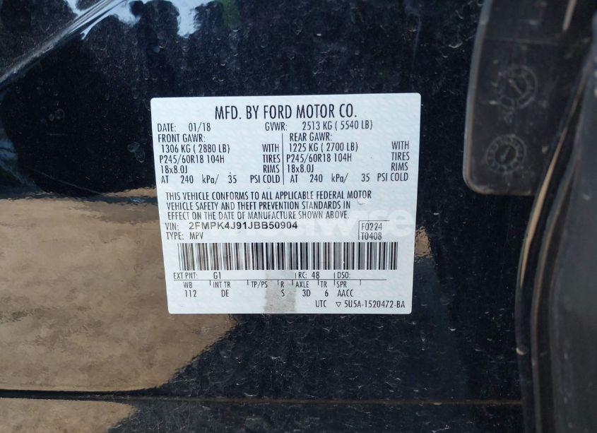 Photo 9 of 2018 Ford Edge SEL (VIN 2FMPK4J91JBB50904)