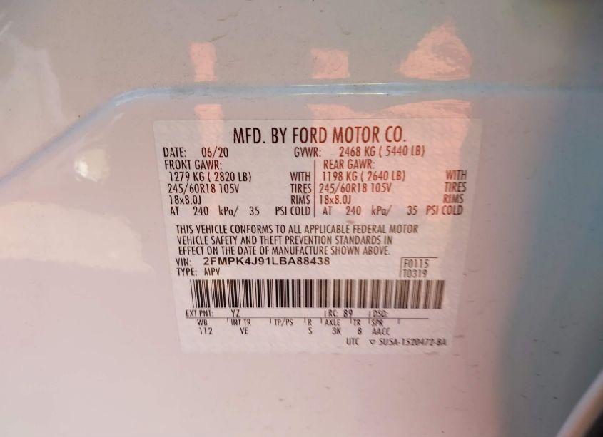 Photo 9 of 2020 Ford Edge SEL (VIN 2FMPK4J91LBA88438)