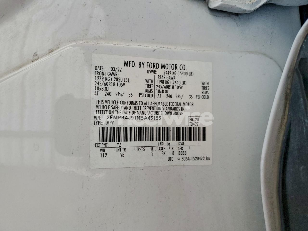 Photo 13 of 2022 FORD EDGE SEL (VIN 2FMPK4J91NBA45155)