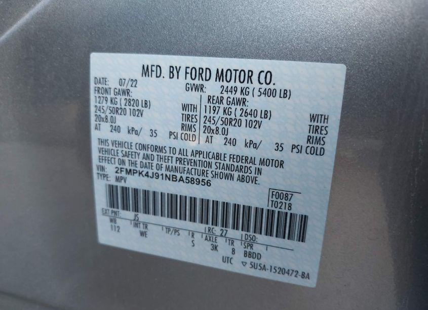 Photo 9 of 2022 Ford Edge ST-LINE (VIN 2FMPK4J91NBA58956)