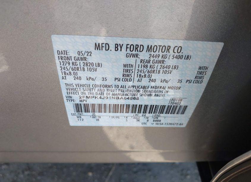 Photo 9 of 2022 Ford Edge SEL (VIN 2FMPK4J91NBA64868)