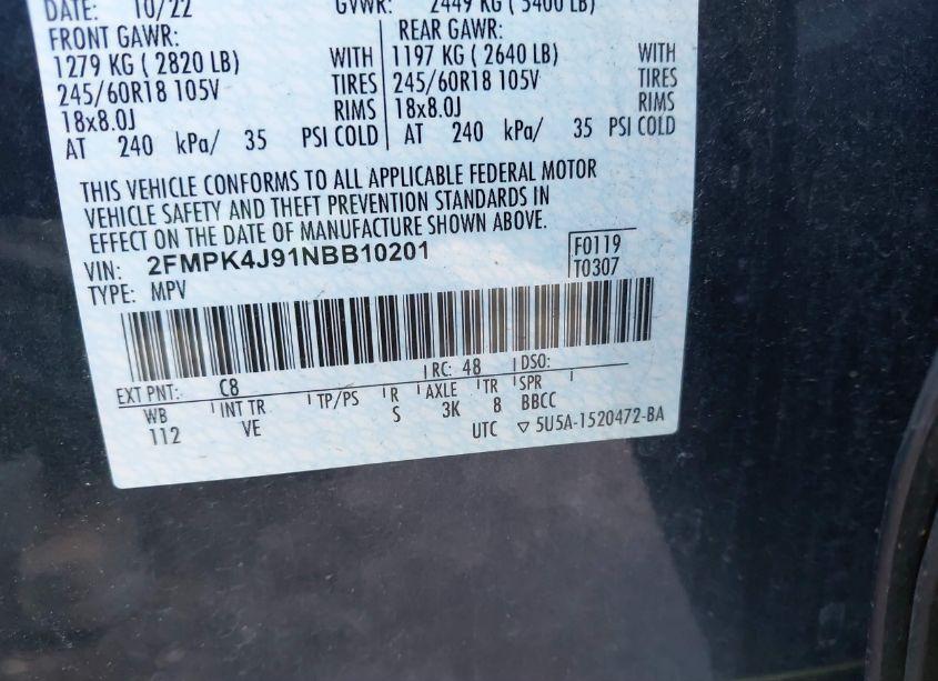 Photo 9 of 2022 Ford Edge SEL (VIN 2FMPK4J91NBB10201)