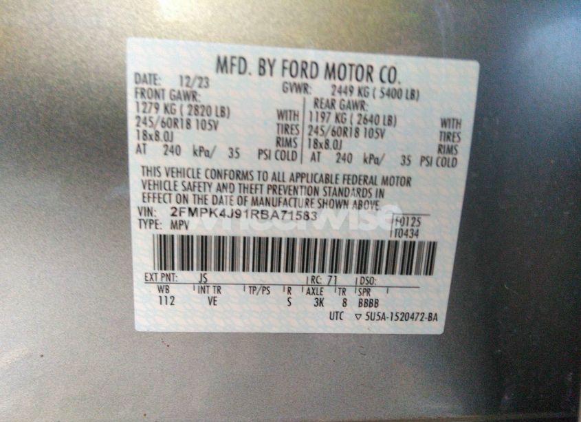 Photo 9 of 2024 Ford Edge SEL (VIN 2FMPK4J91RBA71583)