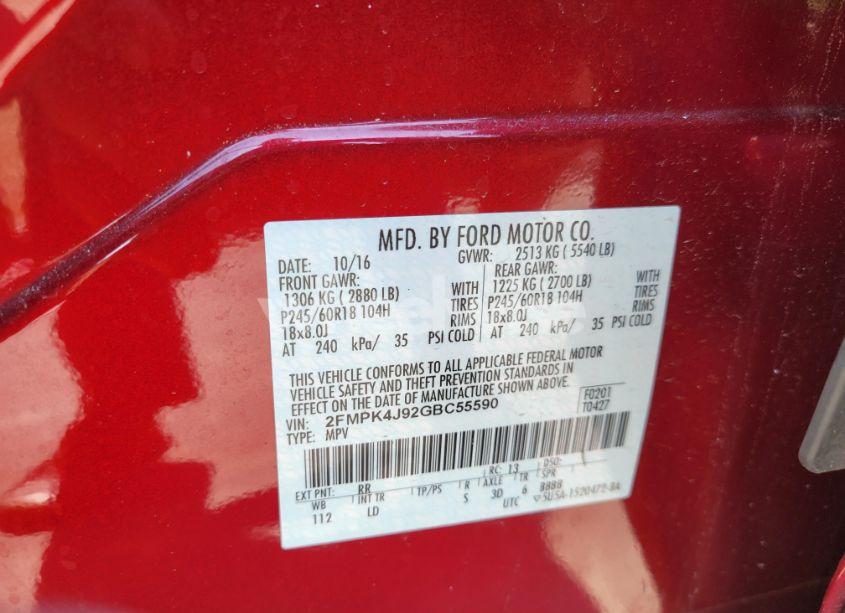 Photo 9 of 2016 Ford Edge SEL (VIN 2FMPK4J92GBC55590)