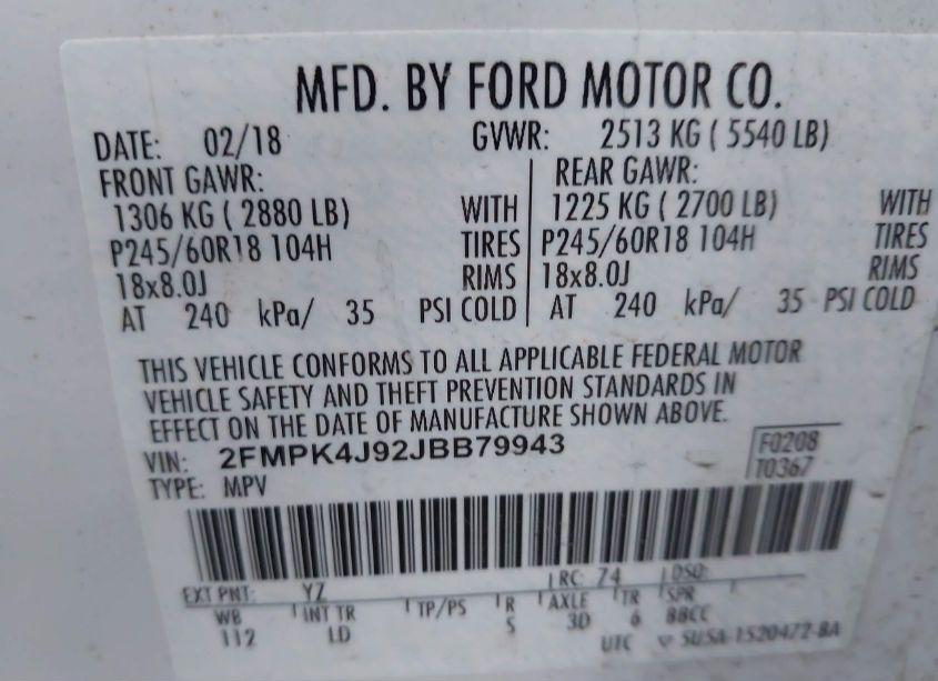 Photo 9 of 2018 Ford Edge SEL (VIN 2FMPK4J92JBB79943)