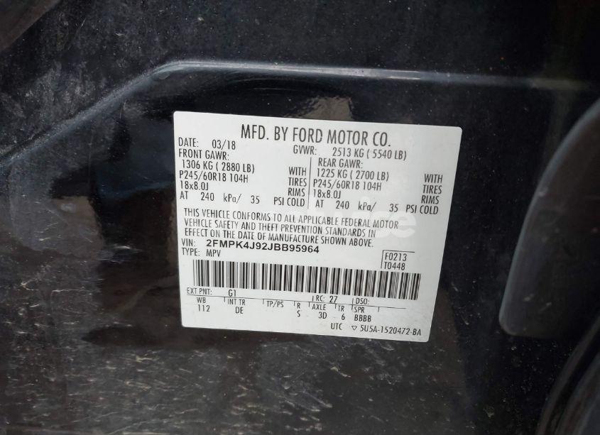 Photo 9 of 2018 Ford Edge SEL (VIN 2FMPK4J92JBB95964)