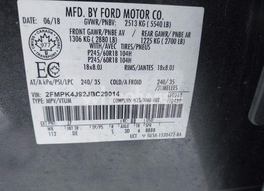 Photo 9 of 2018 Ford Edge SEL (VIN 2FMPK4J92JBC29014)