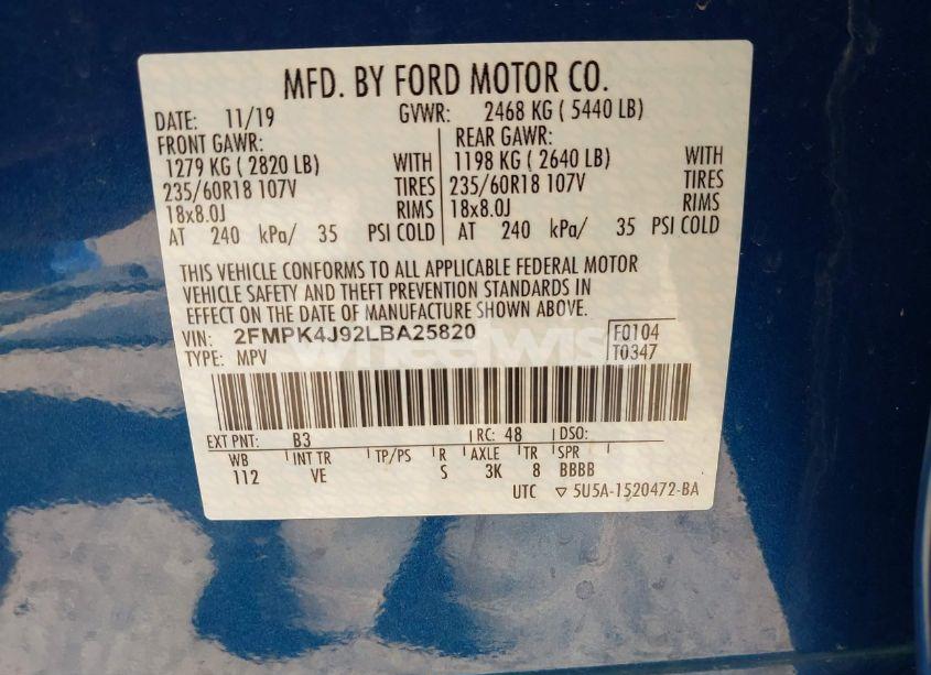 Photo 9 of 2020 Ford Edge SEL (VIN 2FMPK4J92LBA25820)