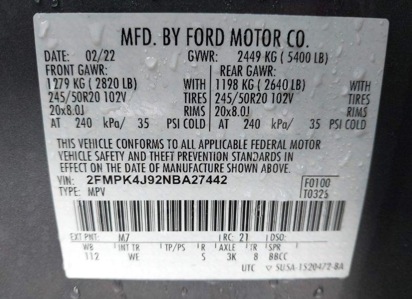 Photo 9 of 2022 Ford Edge ST-LINE (VIN 2FMPK4J92NBA27442)