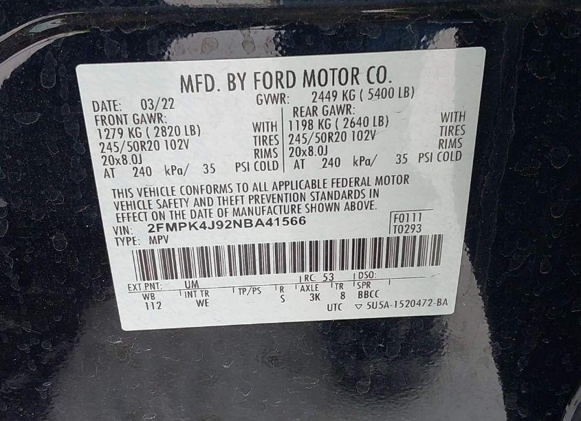 Photo 9 of 2022 Ford Edge ST-LINE (VIN 2FMPK4J92NBA41566)