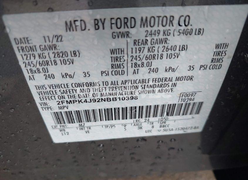 Photo 9 of 2022 Ford Edge SEL (VIN 2FMPK4J92NBB10398)