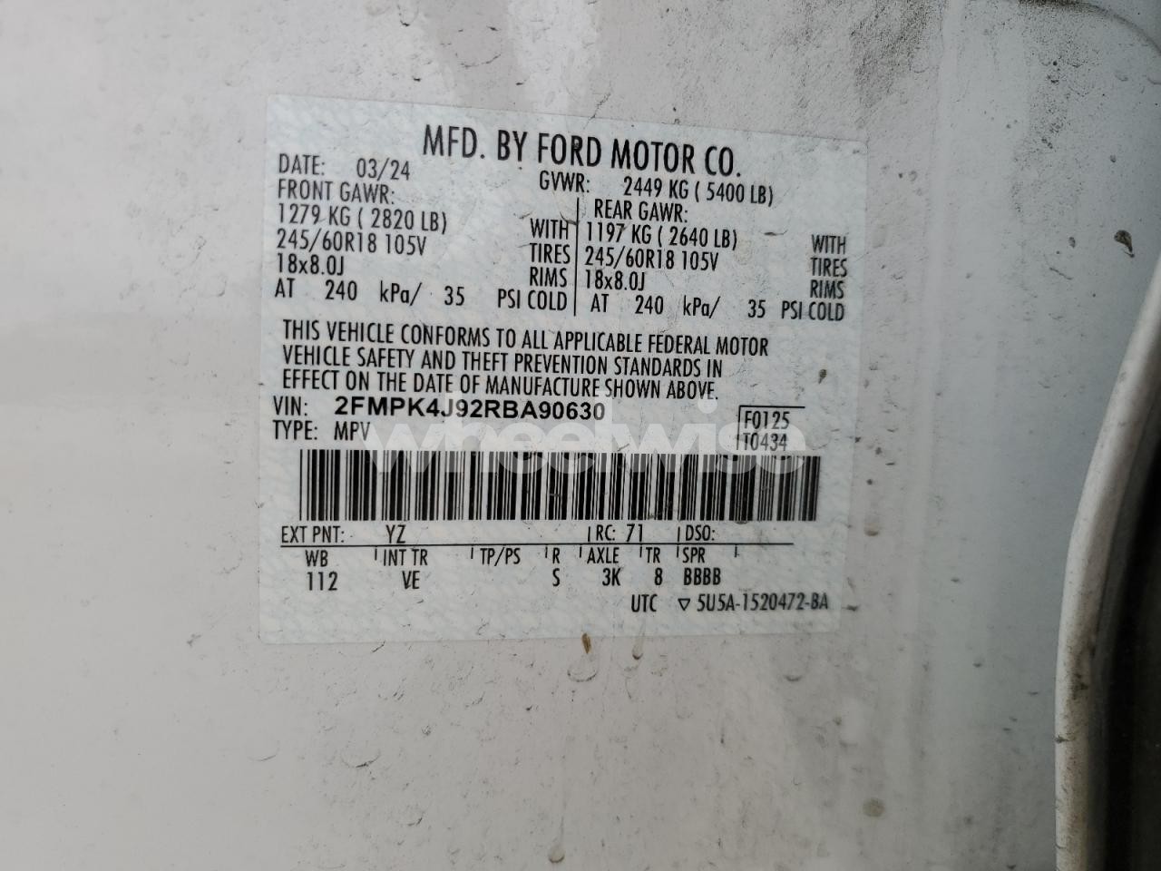 Photo 14 of 2024 FORD EDGE SEL N/A (VIN 2FMPK4J92RBA90630)