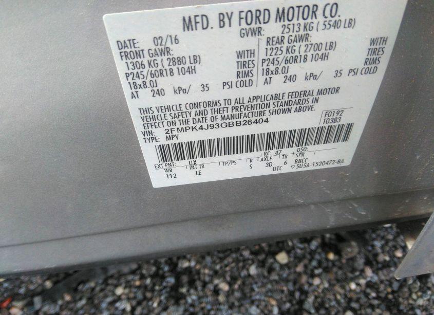 Photo 9 of 2016 Ford Edge SEL (VIN 2FMPK4J93GBB26404)