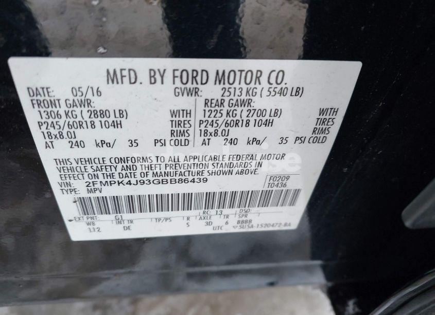 Photo 9 of 2016 Ford Edge SEL (VIN 2FMPK4J93GBB86439)