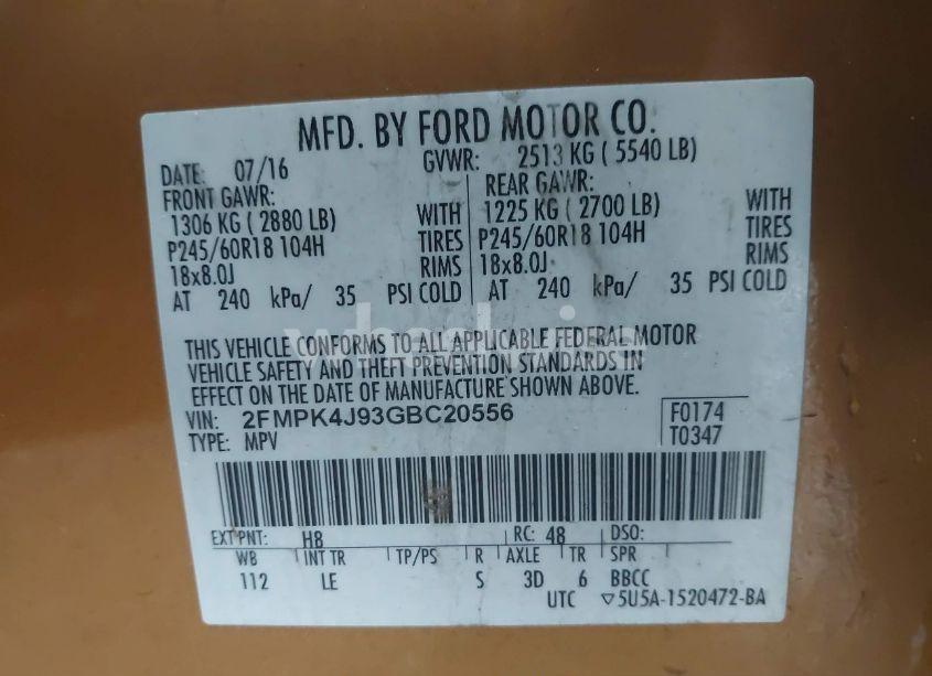 Photo 9 of 2016 Ford Edge SEL (VIN 2FMPK4J93GBC20556)