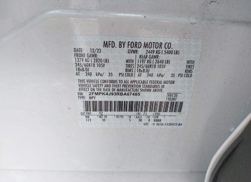 Photo 9 of 2024 Ford Edge SEL (VIN 2FMPK4J93RBA67485)