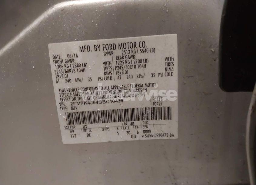 Photo 9 of 2016 Ford Edge SEL (VIN 2FMPK4J94GBC10439)