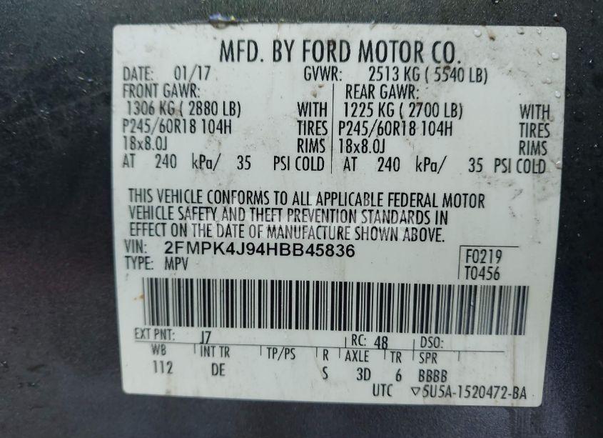 Photo 9 of 2017 Ford Edge SEL (VIN 2FMPK4J94HBB45836)
