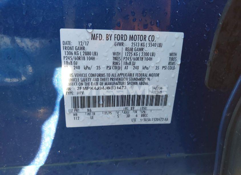 Photo 9 of 2018 Ford Edge SEL (VIN 2FMPK4J94JBB31473)