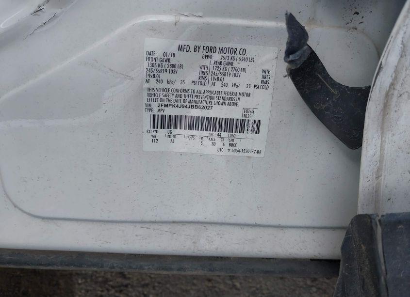 Photo 9 of 2018 Ford Edge SEL (VIN 2FMPK4J94JBB62027)