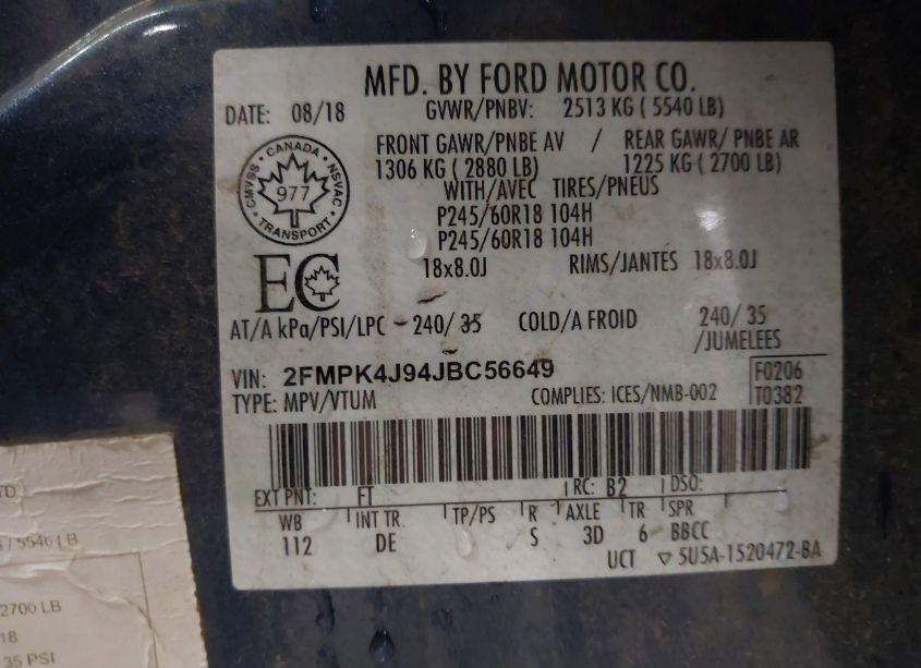 Photo 9 of 2018 Ford Edge SEL (VIN 2FMPK4J94JBC56649)