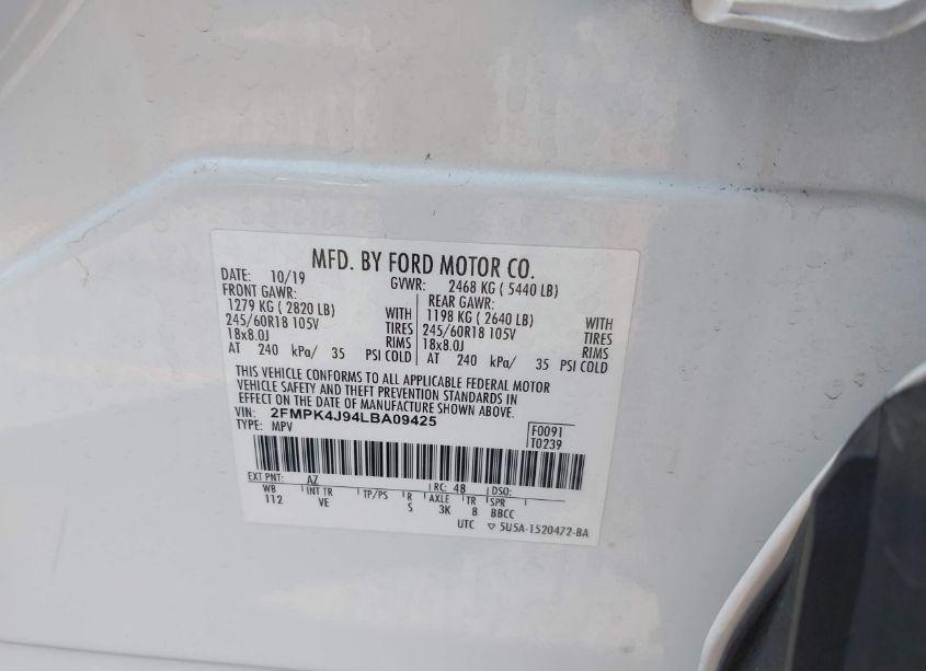 Photo 9 of 2020 Ford Edge SEL (VIN 2FMPK4J94LBA09425)