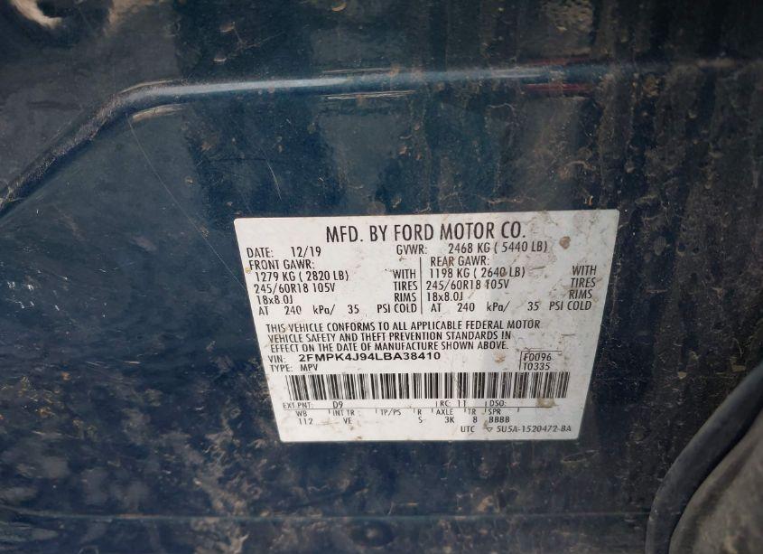 Photo 9 of 2020 Ford Edge SEL (VIN 2FMPK4J94LBA38410)