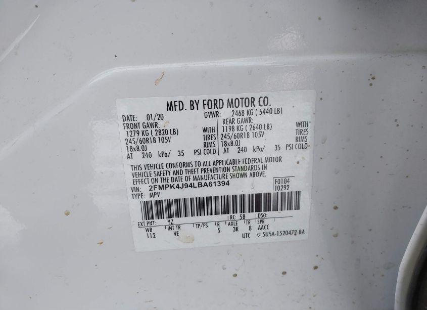 Photo 9 of 2020 Ford Edge SEL (VIN 2FMPK4J94LBA61394)