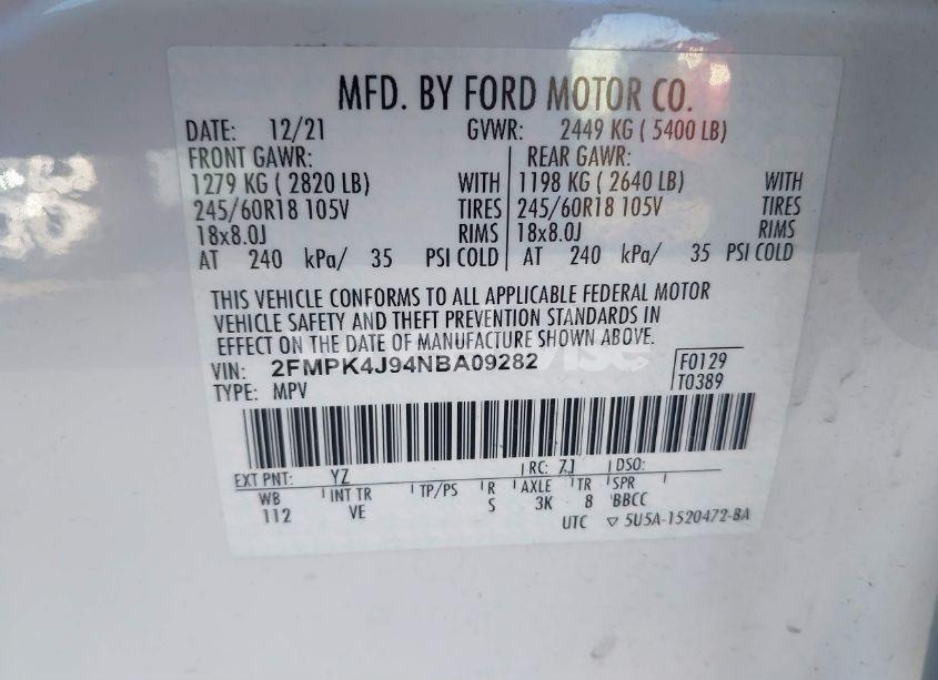 Photo 9 of 2022 Ford Edge SEL (VIN 2FMPK4J94NBA09282)