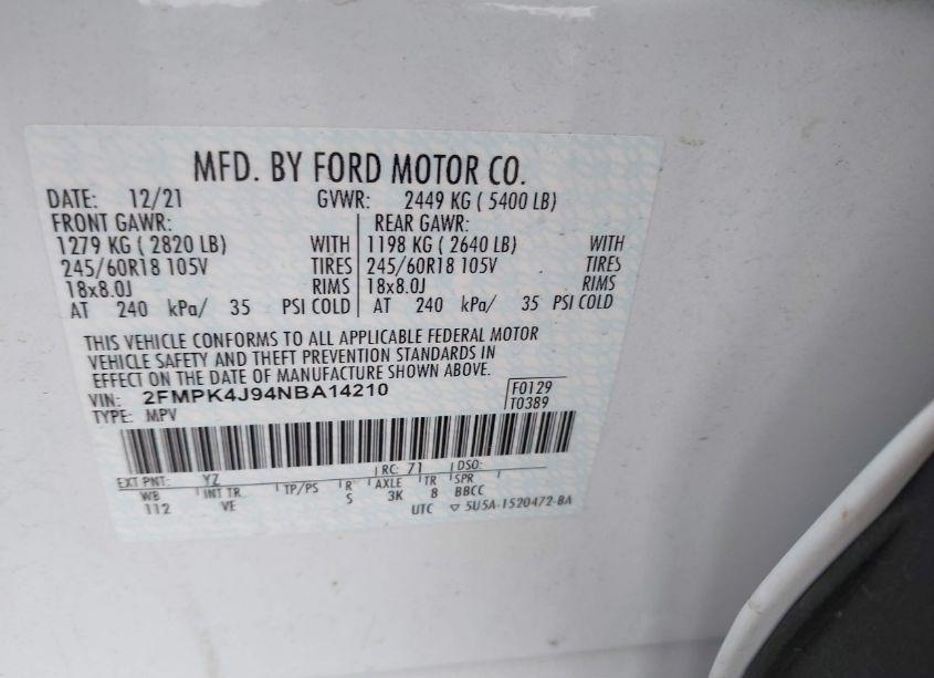 Photo 9 of 2022 Ford Edge SEL (VIN 2FMPK4J94NBA14210)