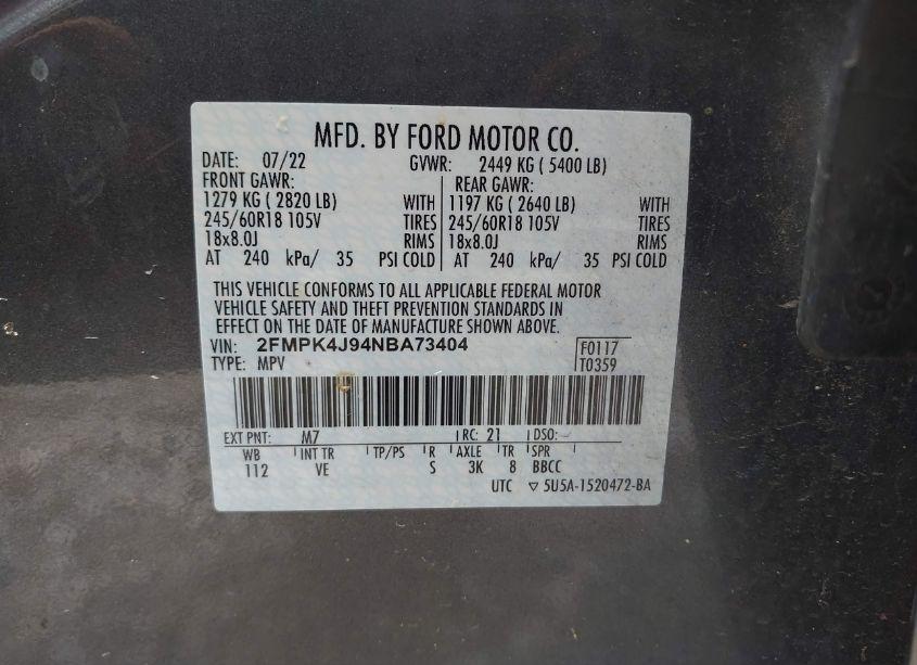 Photo 9 of 2022 Ford Edge SEL (VIN 2FMPK4J94NBA73404)