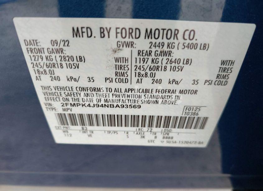 Photo 9 of 2022 Ford Edge SEL (VIN 2FMPK4J94NBA93569)