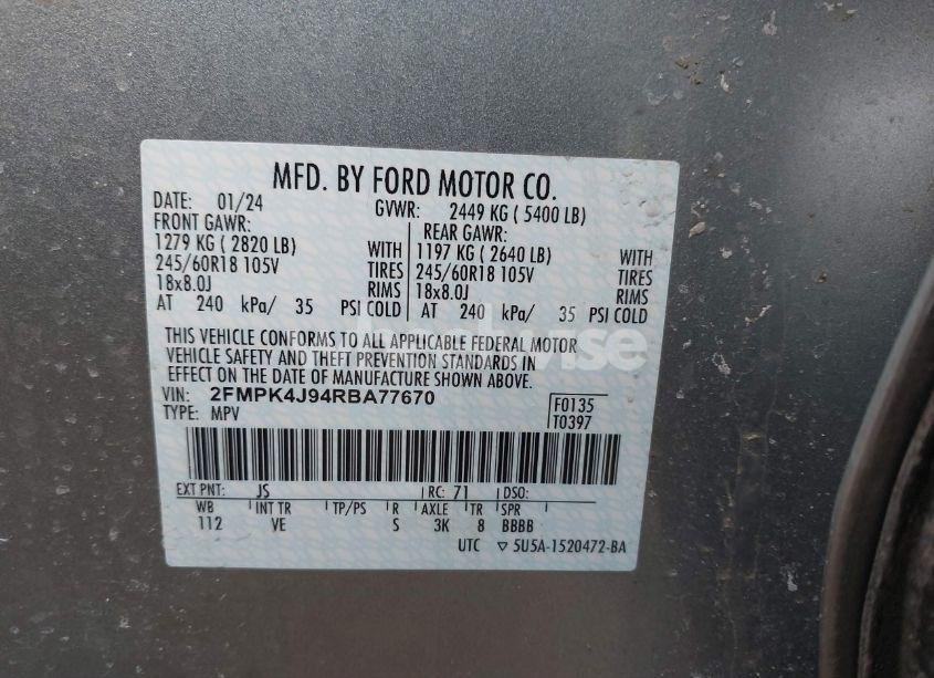 Photo 9 of 2024 Ford Edge SEL (VIN 2FMPK4J94RBA77670)