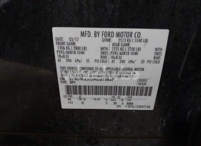 Photo 9 of 2017 Ford Edge SEL (VIN 2FMPK4J95HBB75847)