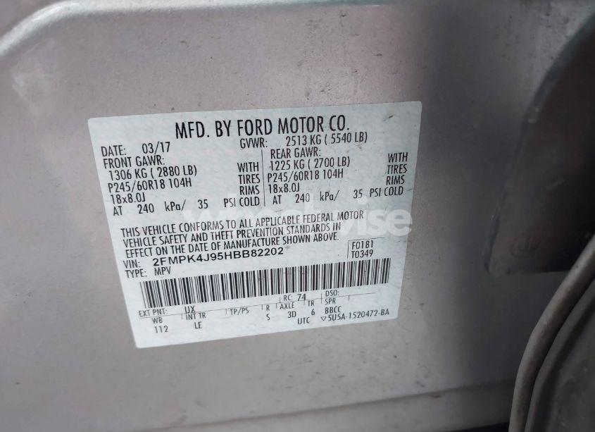 Photo 9 of 2017 Ford Edge SEL (VIN 2FMPK4J95HBB82202)