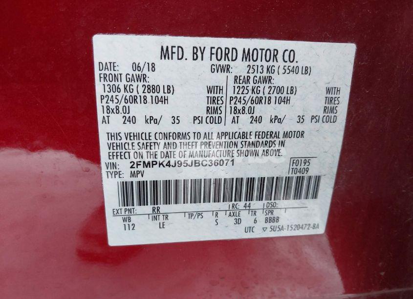 Photo 9 of 2018 Ford Edge SEL (VIN 2FMPK4J95JBC36071)