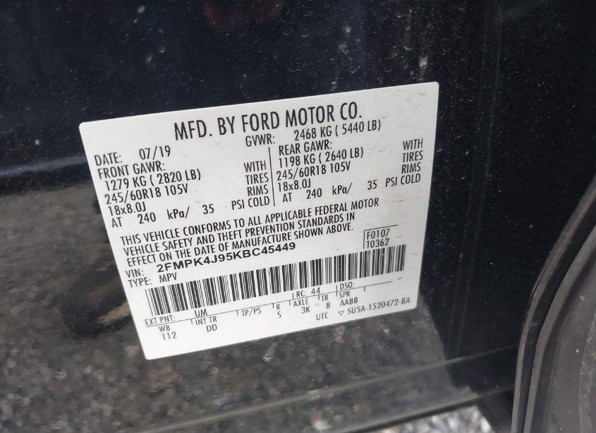 Photo 9 of 2019 Ford Edge SEL (VIN 2FMPK4J95KBC45449)