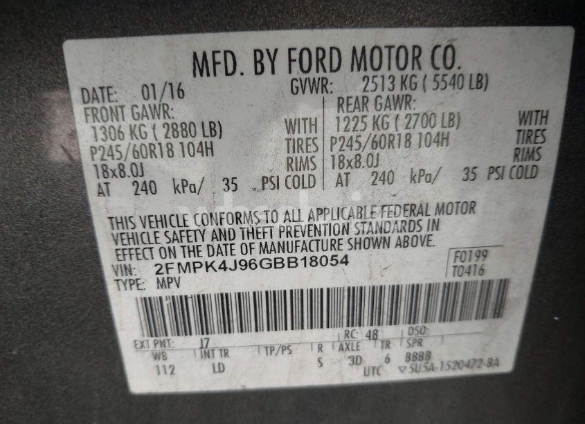 Photo 9 of 2016 Ford Edge SEL (VIN 2FMPK4J96GBB18054)
