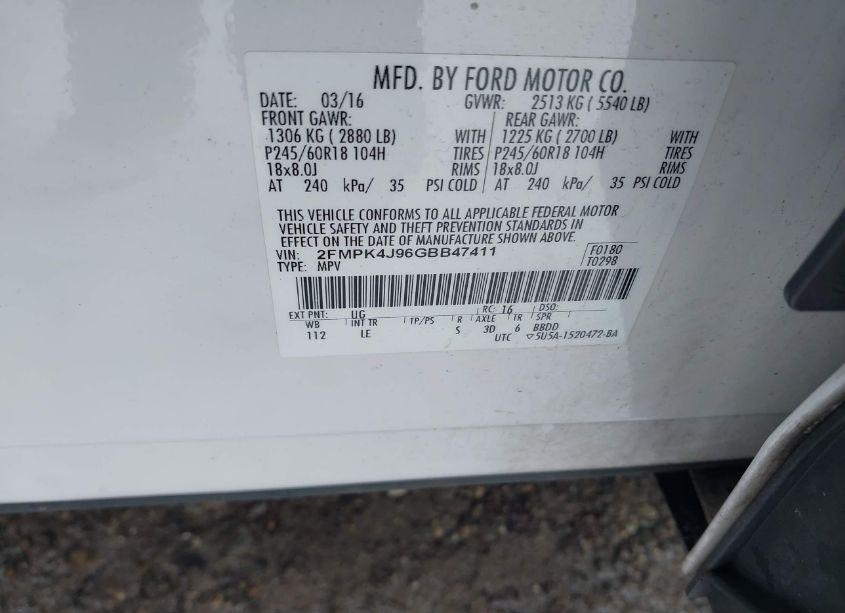 Photo 9 of 2016 Ford Edge SEL (VIN 2FMPK4J96GBB47411)