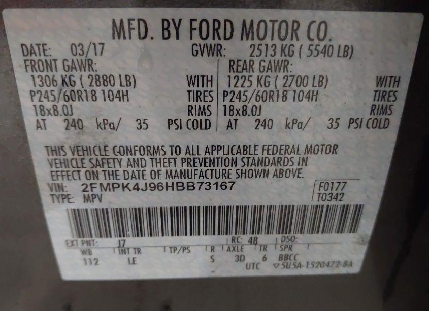 Photo 9 of 2017 Ford Edge SEL (VIN 2FMPK4J96HBB73167)