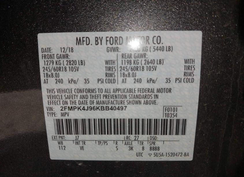 Photo 9 of 2019 Ford Edge SEL (VIN 2FMPK4J96KBB40497)