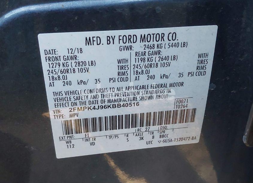 Photo 9 of 2019 Ford Edge SEL (VIN 2FMPK4J96KBB40516)