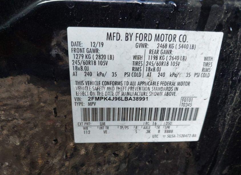 Photo 9 of 2020 Ford Edge SEL (VIN 2FMPK4J96LBA38991)