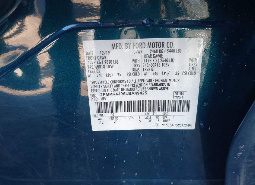 Photo 9 of 2020 Ford Edge SEL (VIN 2FMPK4J96LBA49425)