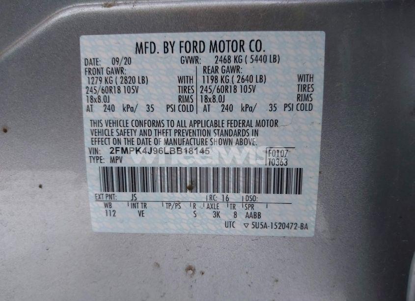 Photo 9 of 2020 Ford Edge SEL (VIN 2FMPK4J96LBB18145)