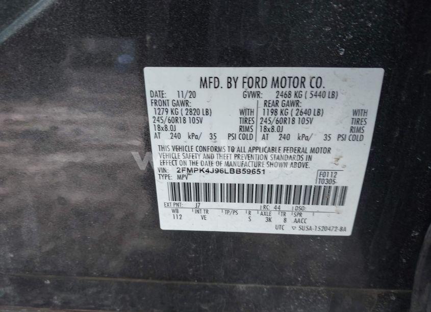 Photo 9 of 2020 Ford Edge SEL (VIN 2FMPK4J96LBB59651)